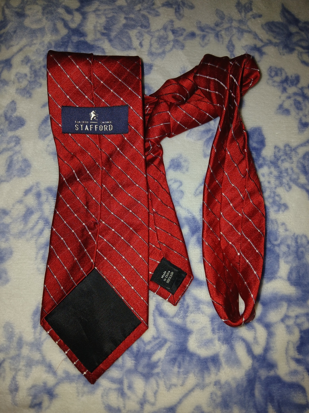 Stafford Red Tie with Silver Diagonal Stripes